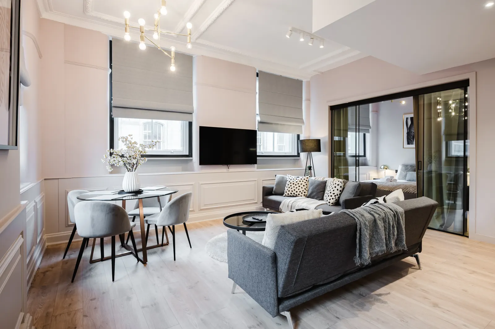 Central Manchester serviced apartment interior with open-plan living space