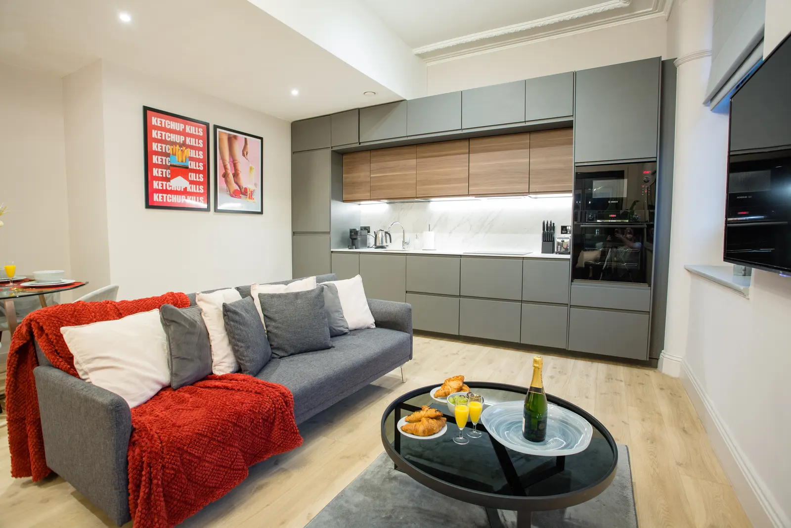 Central Manchester serviced apartment interior with designer lounge